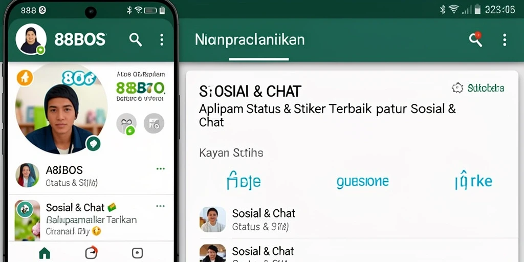 Tampilan antarmuka aplikasi 88BOS dengan berbagai pilihan stiker.