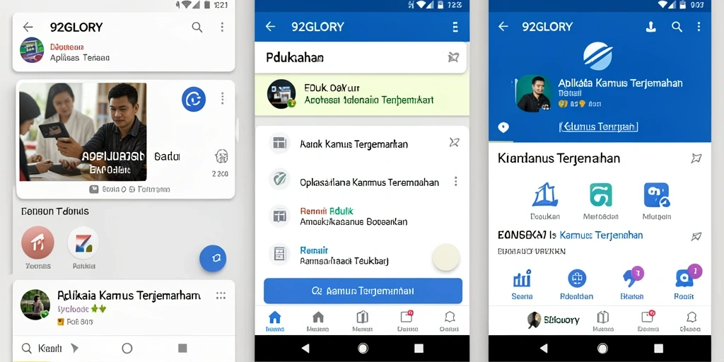 Antarmuka aplikasi Kamus Terjemahan 92GLORY yang intuitif dan mudah digunakan.