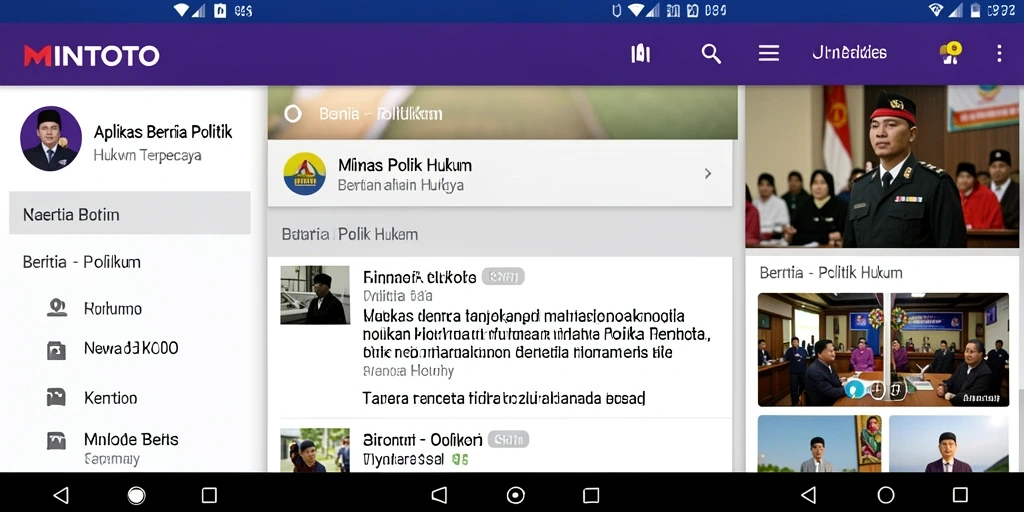 Antarmuka MINTOTO yang menampilkan berita dan analisis politik hukum.