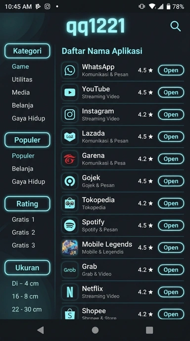 Tampilan katalog aplikasi qq1221